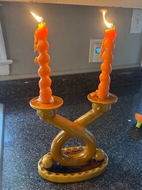 Vintage BIOT France Double Candle Holder MCM drip glaze Decor